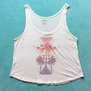American Eagle M Cream Tank w/ Pink&Purple Design
